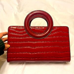 Ox Blood Red Faux Leather Crocodile Texture Purse
